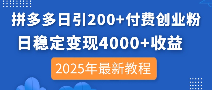 (14217期)拼多多日引200+付费创业粉,日稳定变现4000+收益,2025年最新教程-学而上